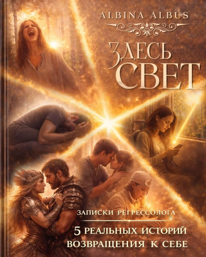 Обложка книги «Здесь свет» — Albina Albus, записки регрессолога, 5 реальных историй регрессии