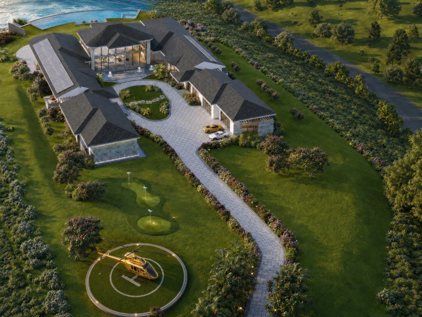 Maui estate — aerial view with helipad