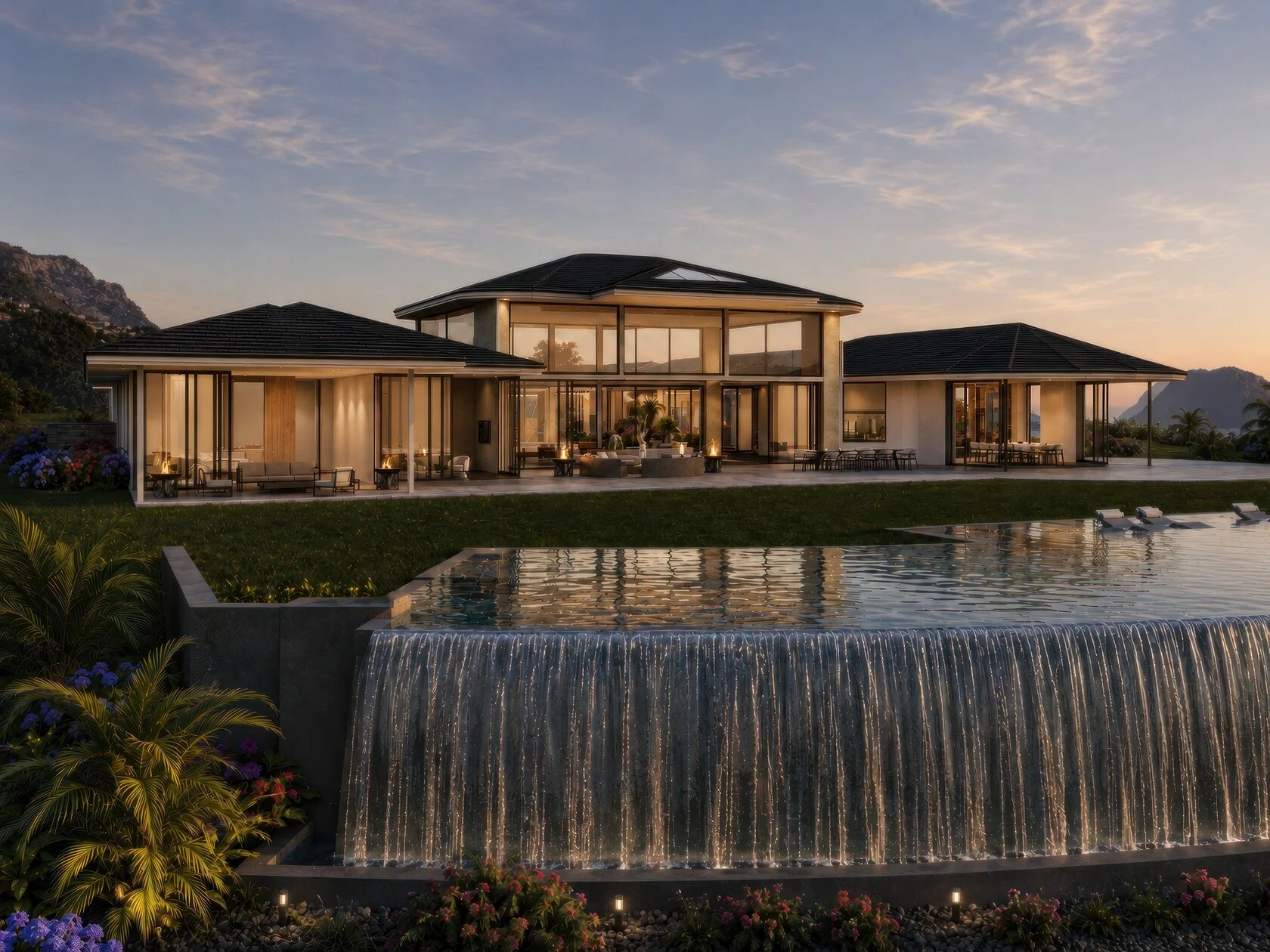 Maui estate — infinity pool, dusk