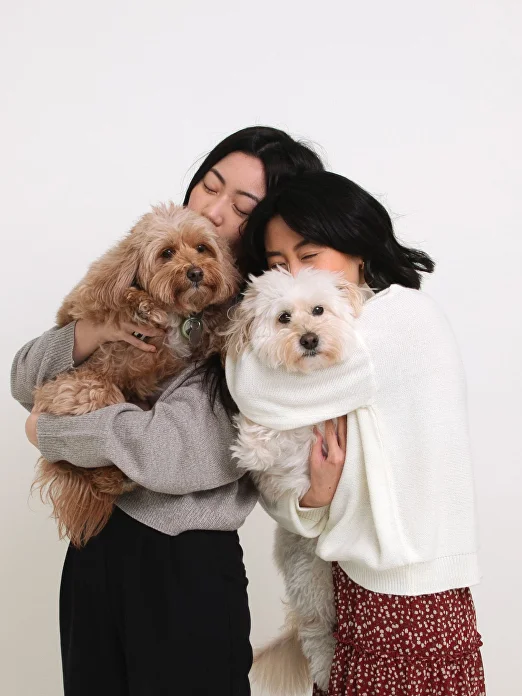 Family with dog during a relaxed studio photoshoot in San Francisco