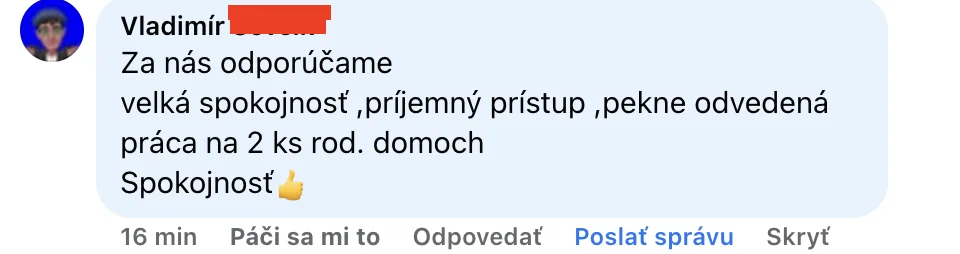 Facebook recenzia zákazníka Volita