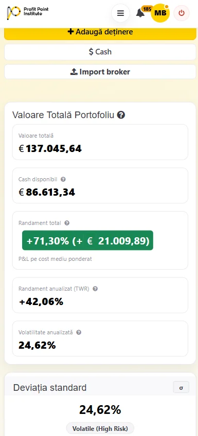 Interfata Portfolio Tracking pentru urmarirea portofoliului