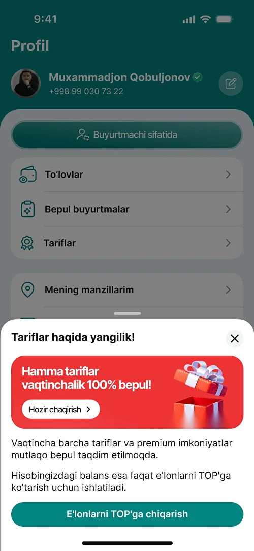 Xizmat tafsilotlari