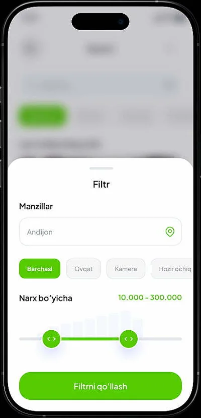 Qidiruv va filtr ekrani