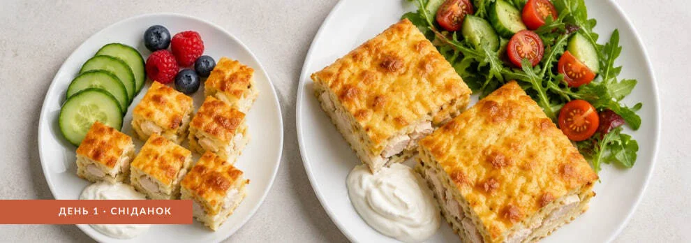 Білковий пиріг із куркою та сиром