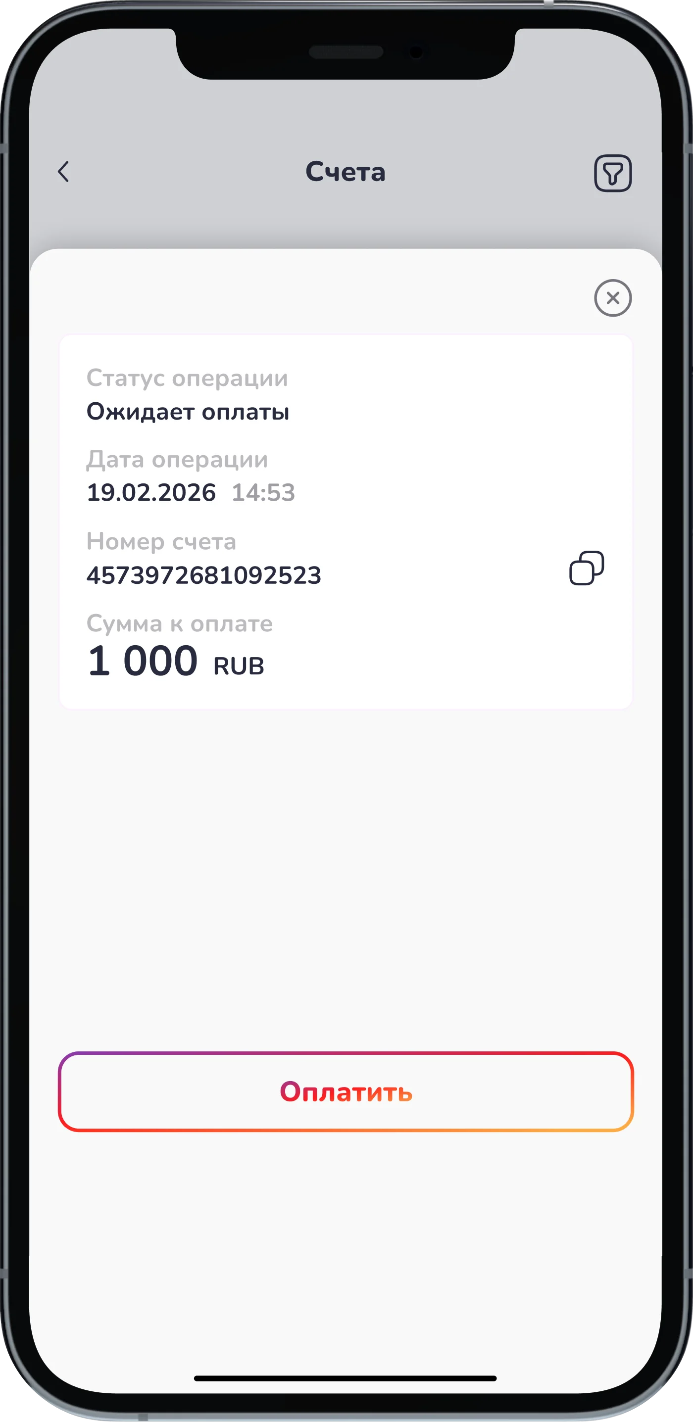 Экран пополнения — друг пополняет и платит
