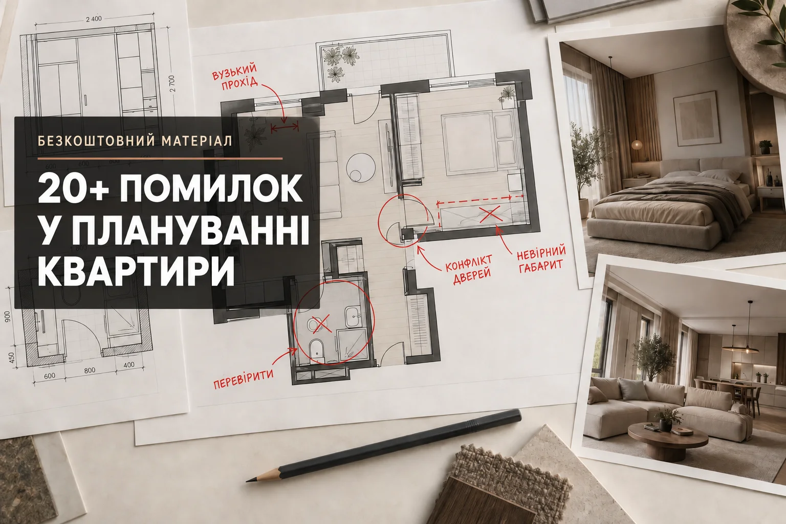 Креслення квартири з позначеними помилками у плануванні