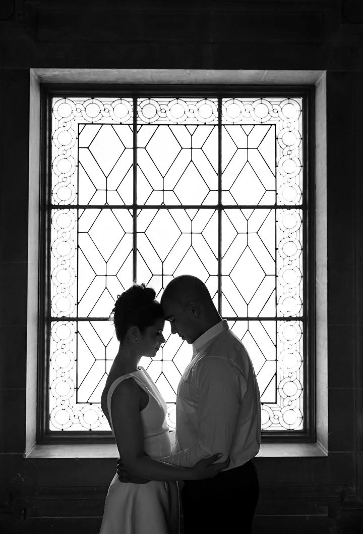 San Francisco City Hall wedding photographer black and white portrait