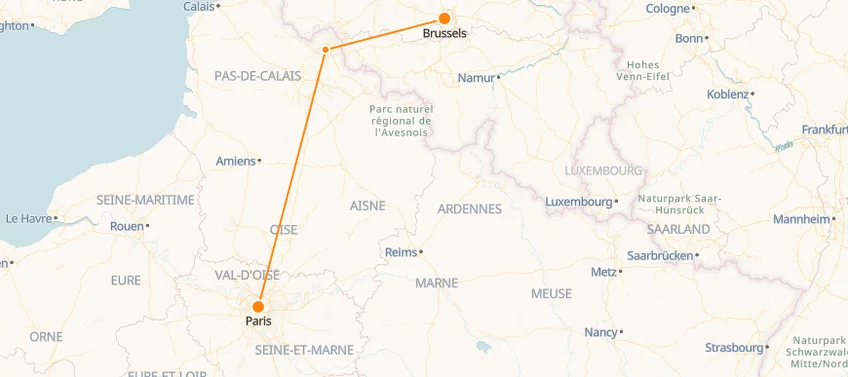 Paris to Brussels High Speed Train Tickets Map BENELUX TRAINS