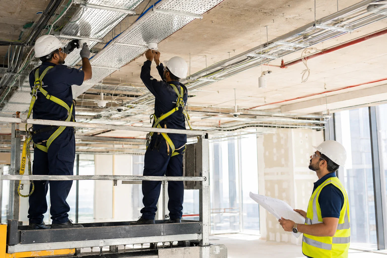 Engineer testing and commissioning a building control system