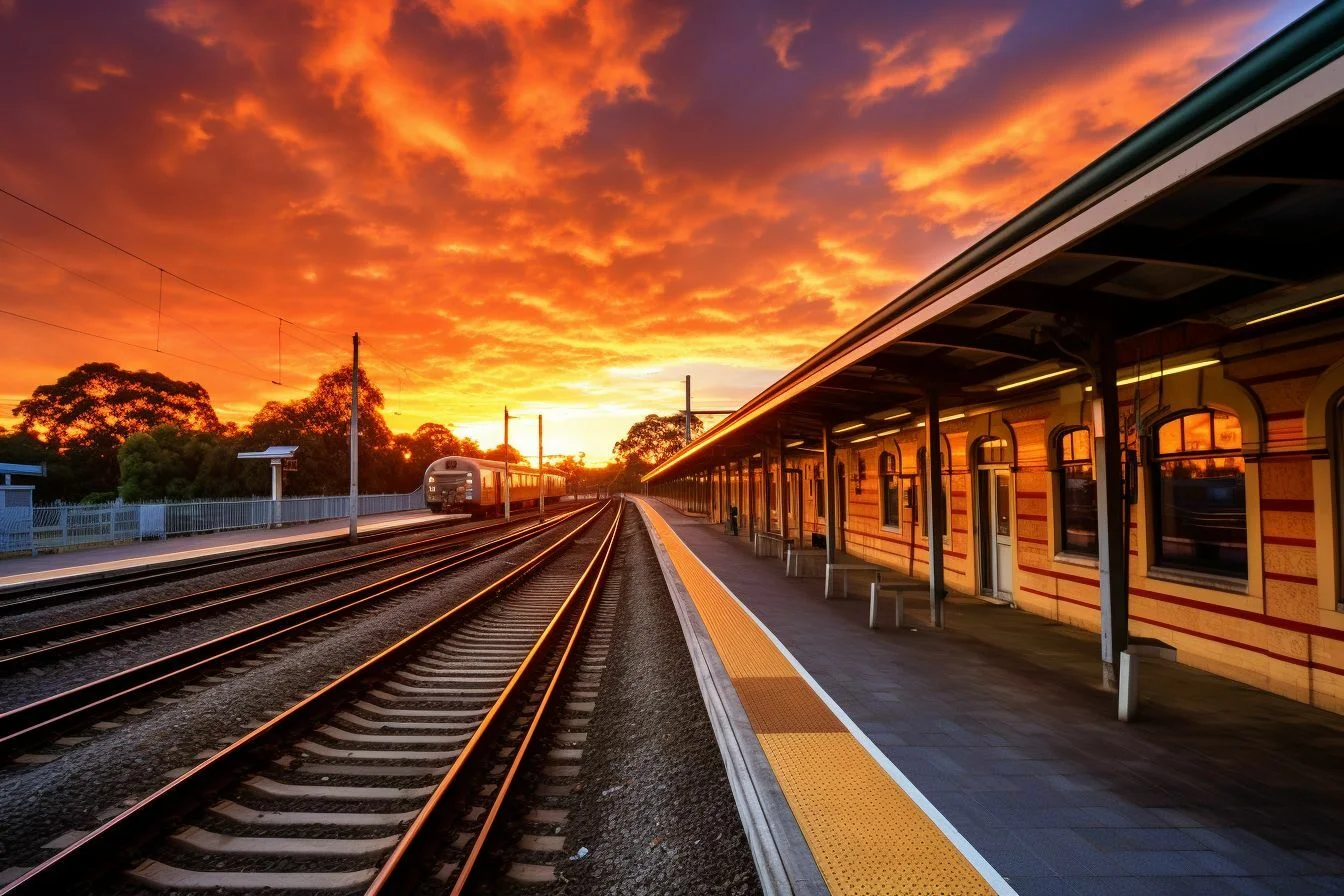 sunset on railway tracks