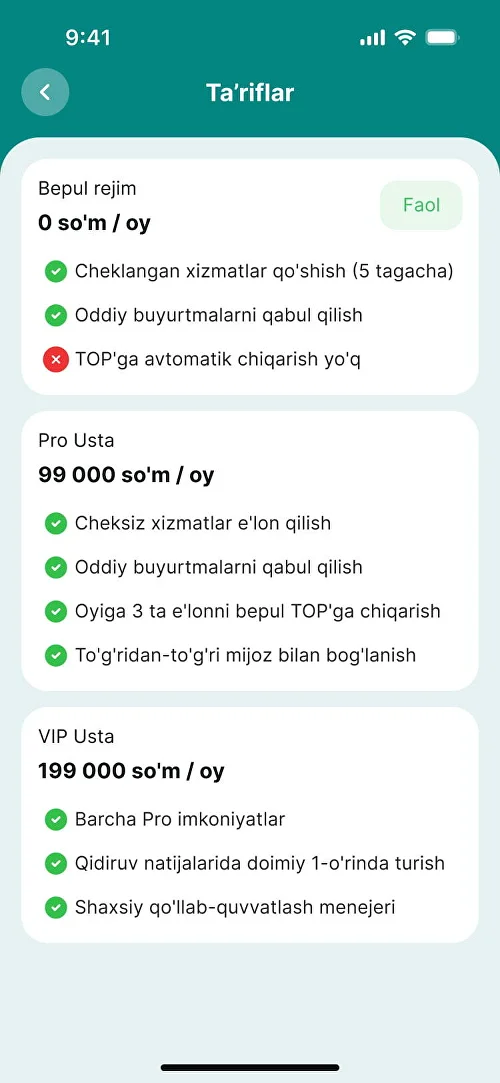 Xizmat turlari