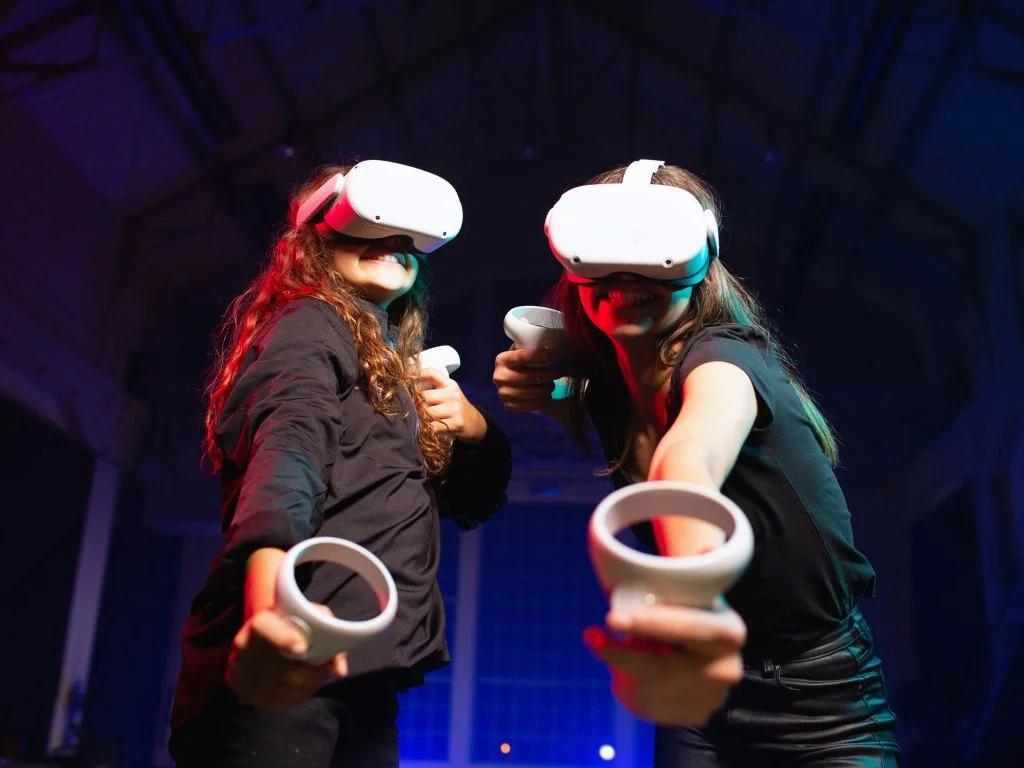 Kids having fun playing multiplayer VR games