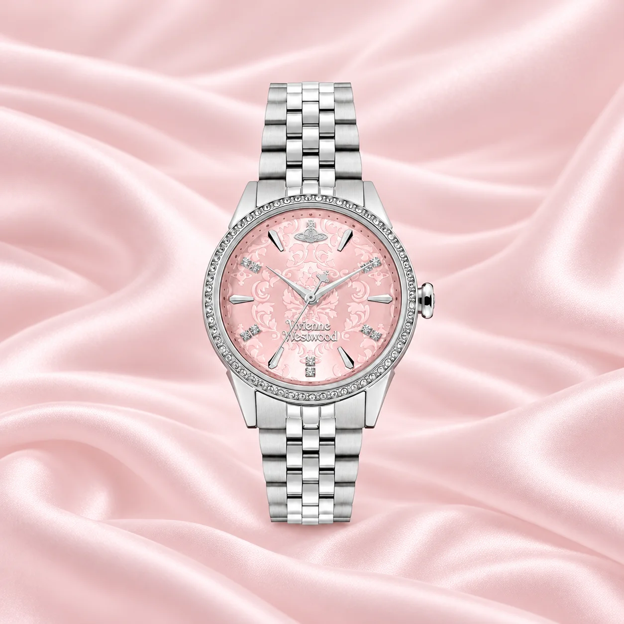 Vivienne Westwood pink — сріблястий годинник із рожевим циферблатом