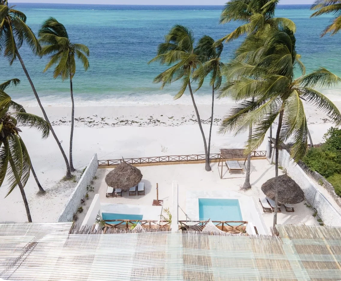 The villa from above, on the beach
