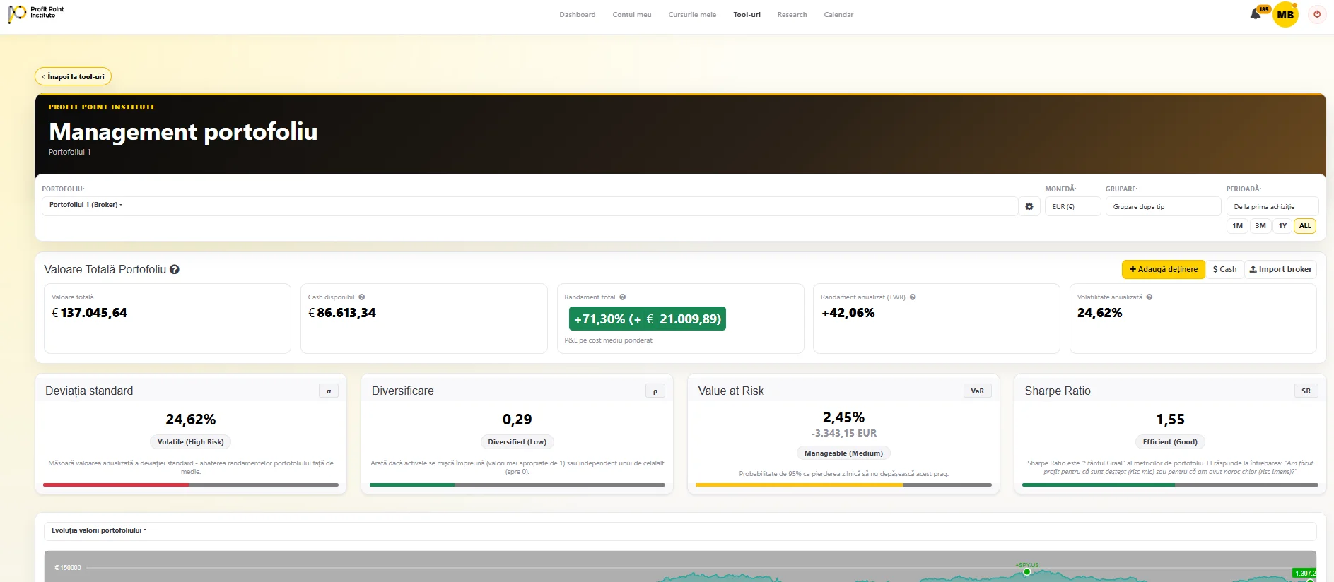 Interfata Portfolio Tracking pentru urmarirea portofoliului