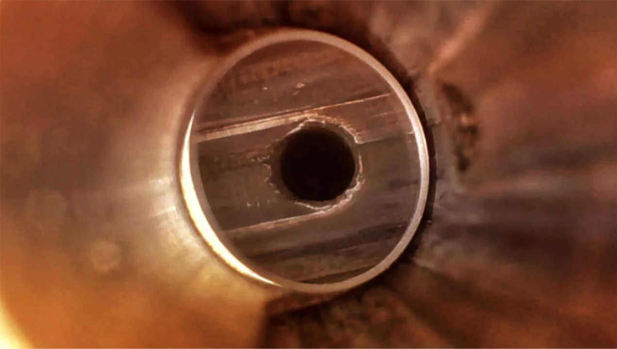 Close-up view during a rifle bore inspection