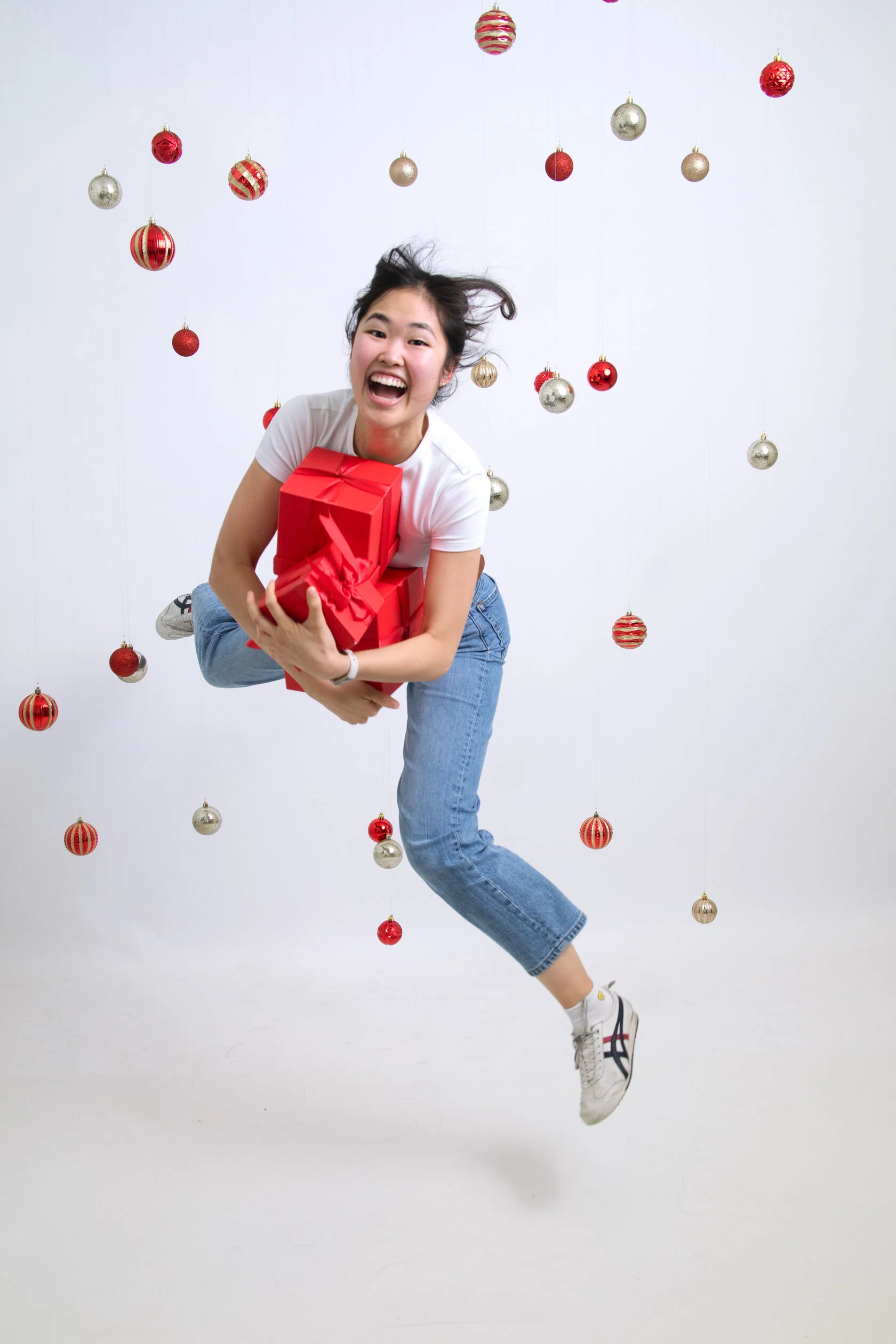 Holiday self-portrait photoshoot in a festive San Francisco studio