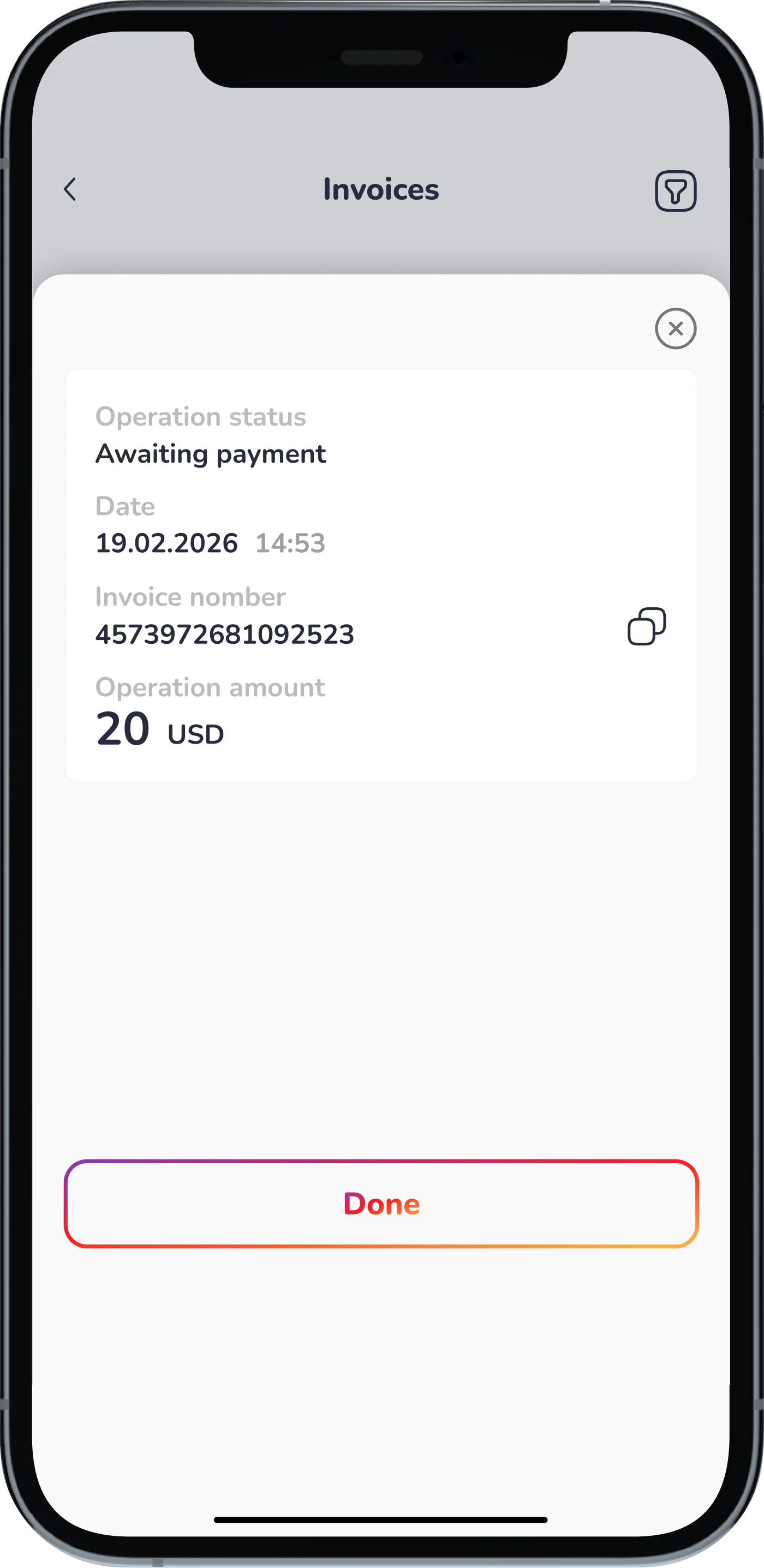 Top-up screen — your friend deposits and pays