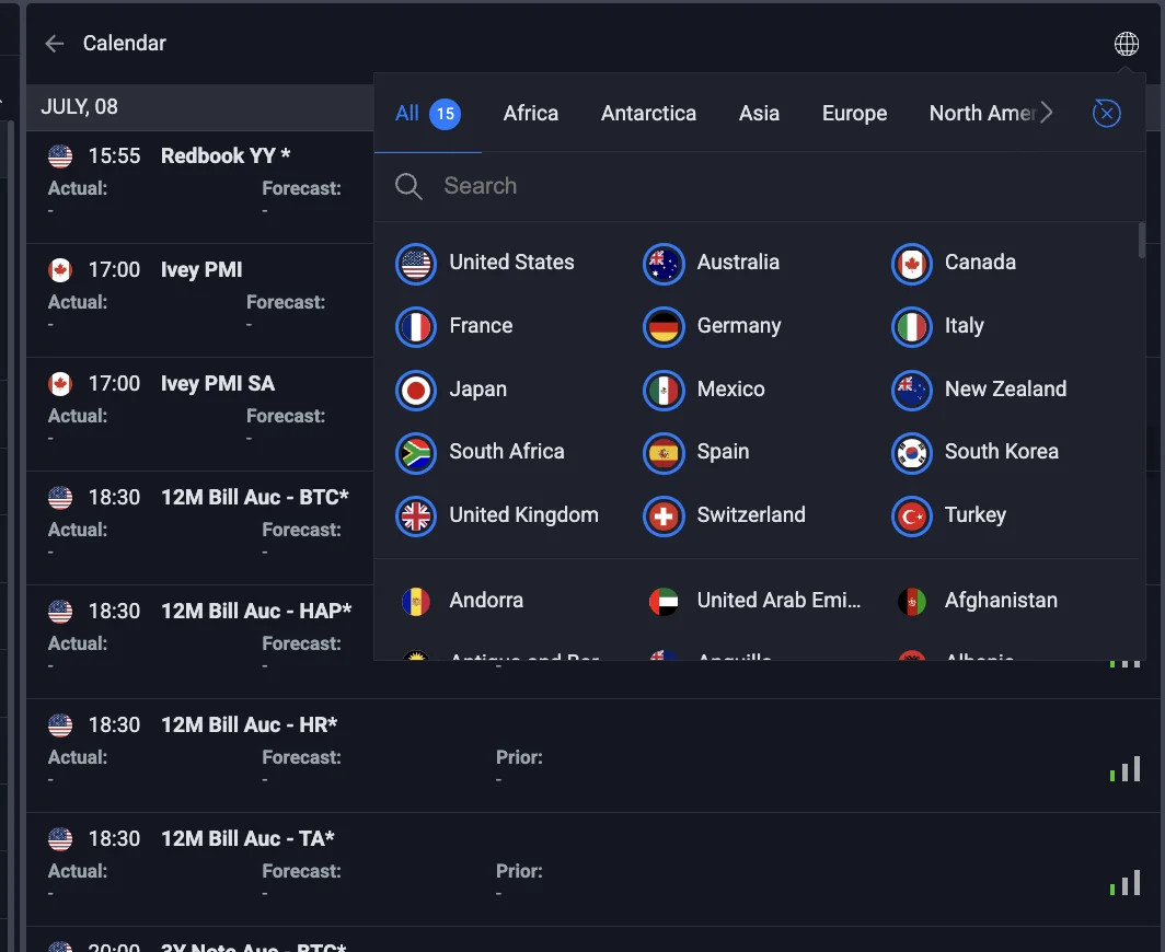 Integrated economic calendar