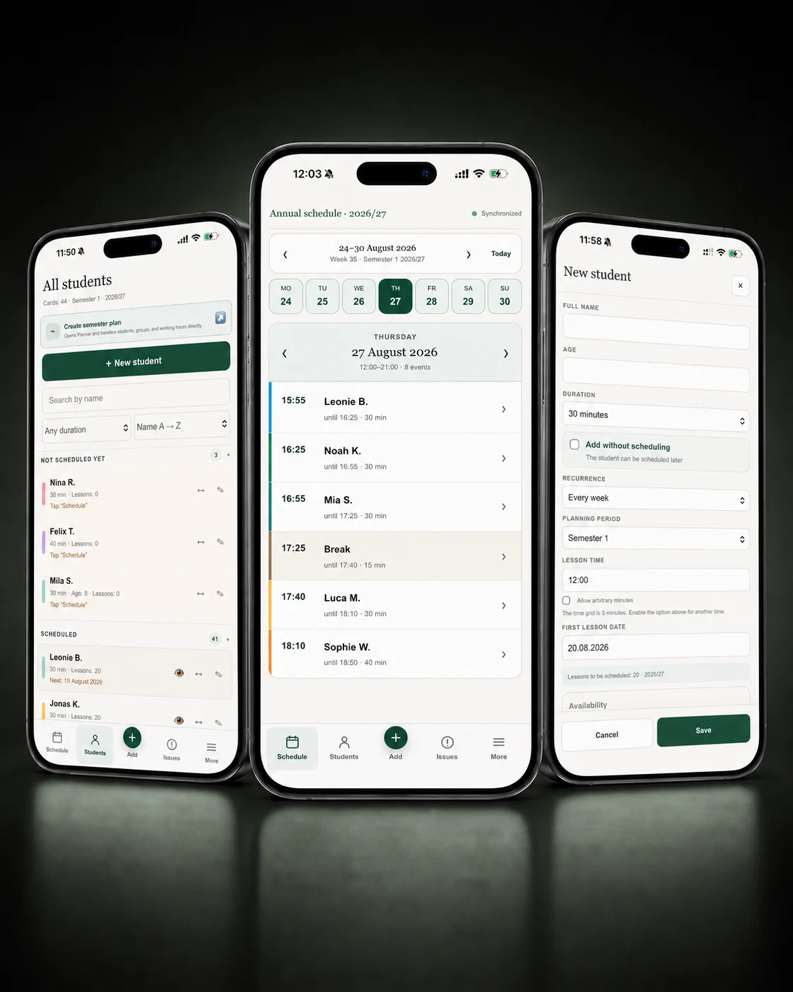 beimir Calendar interface on mobile devices