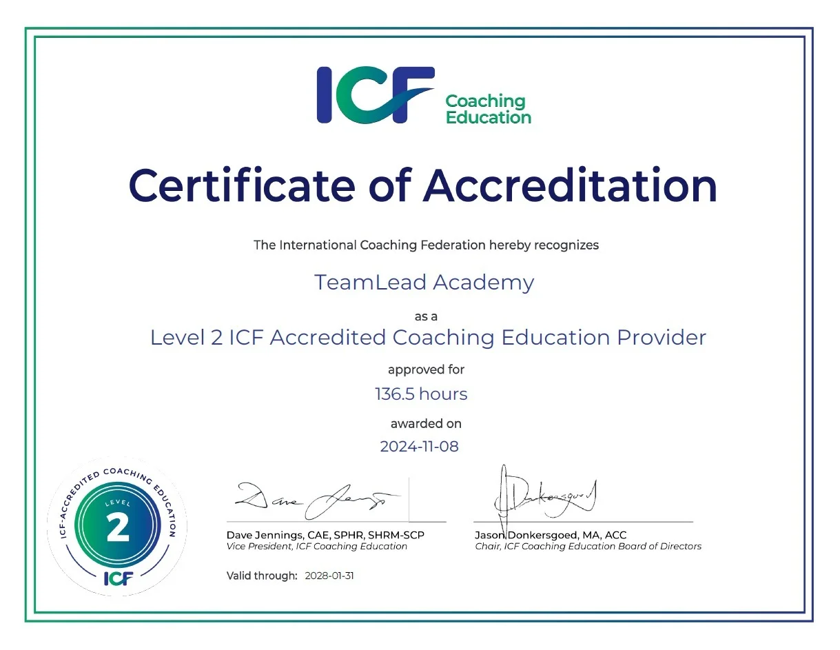 Сертификат аккредитации TeamLead Academy — ICF Level 2