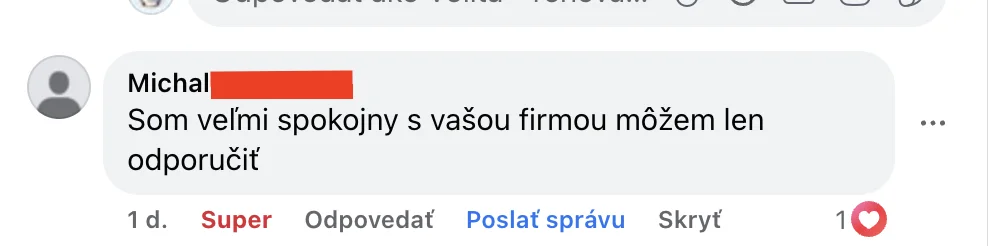FB recenzia zákazníka Volita