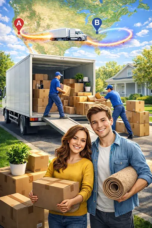 Long distance movers loading a truck for an interstate move