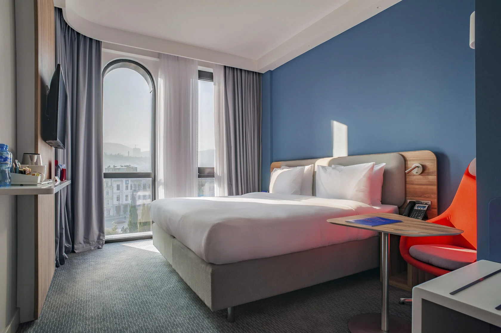 A hotel room shot as a staged interior