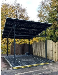 Phase-1 structural canopy installed at Hotel Waldeslust, Altenberg — daytime