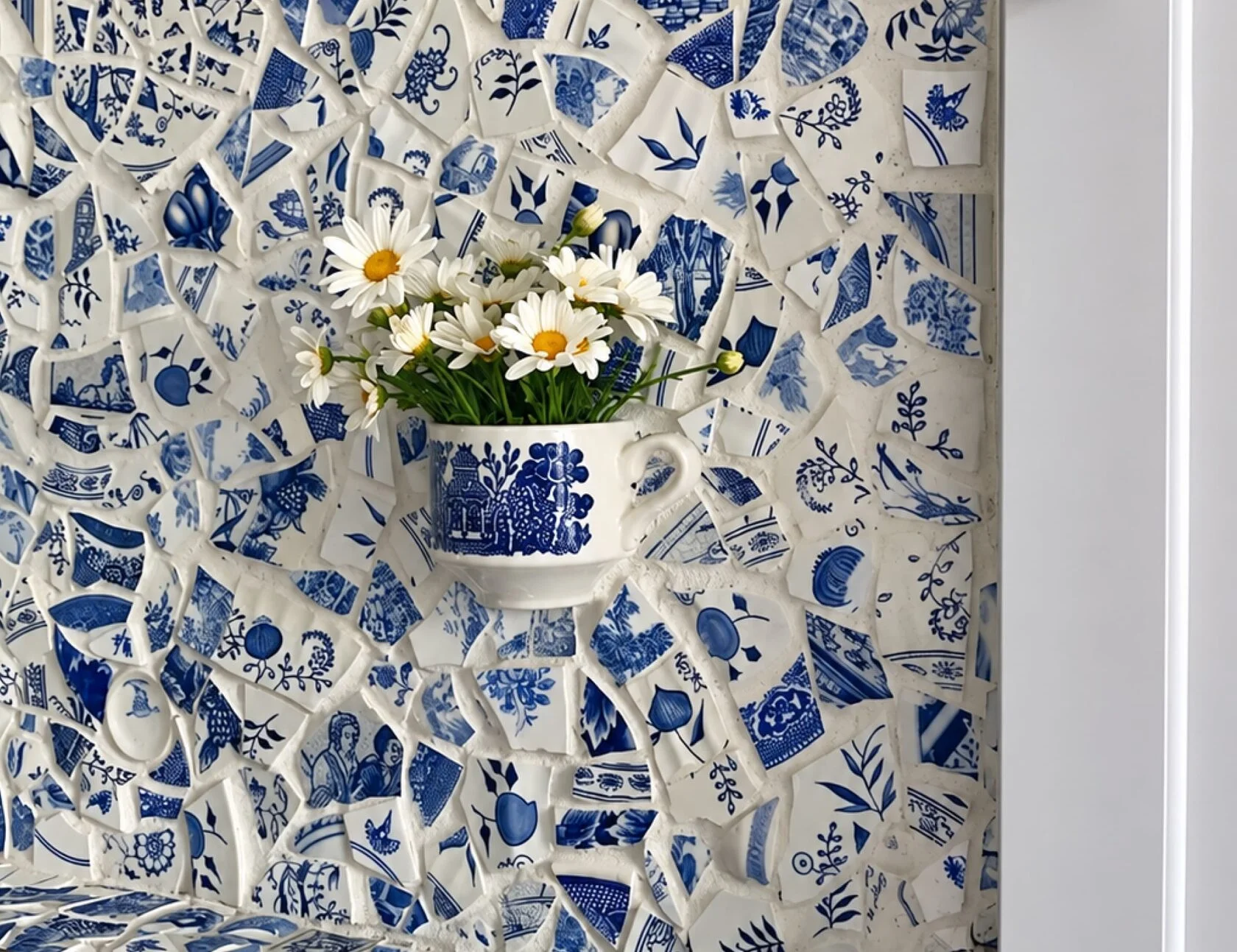 Decorative wall made from broken tableware