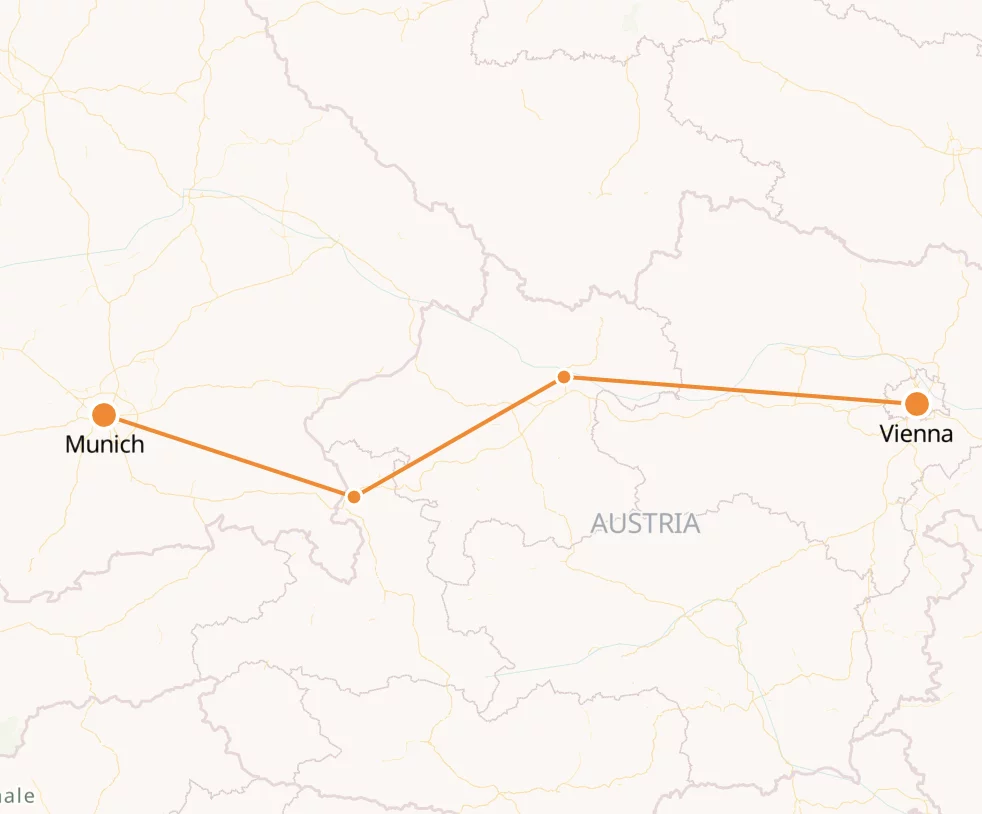 Munich to Vienna Railjet Train Distance Tickets Austrian Trains