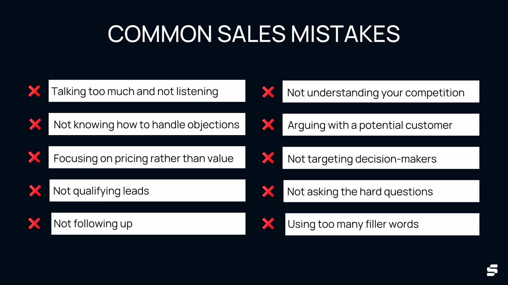 common sales mistakes