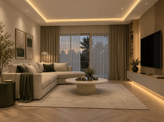 Iluminat cu spoturi LED montat în living