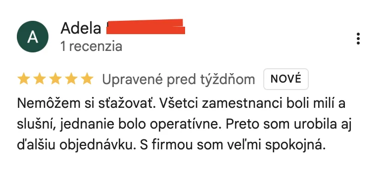 Google recenzia zákazníka Volita