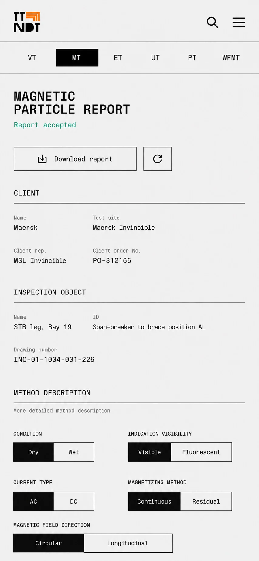 Magnetic particle report