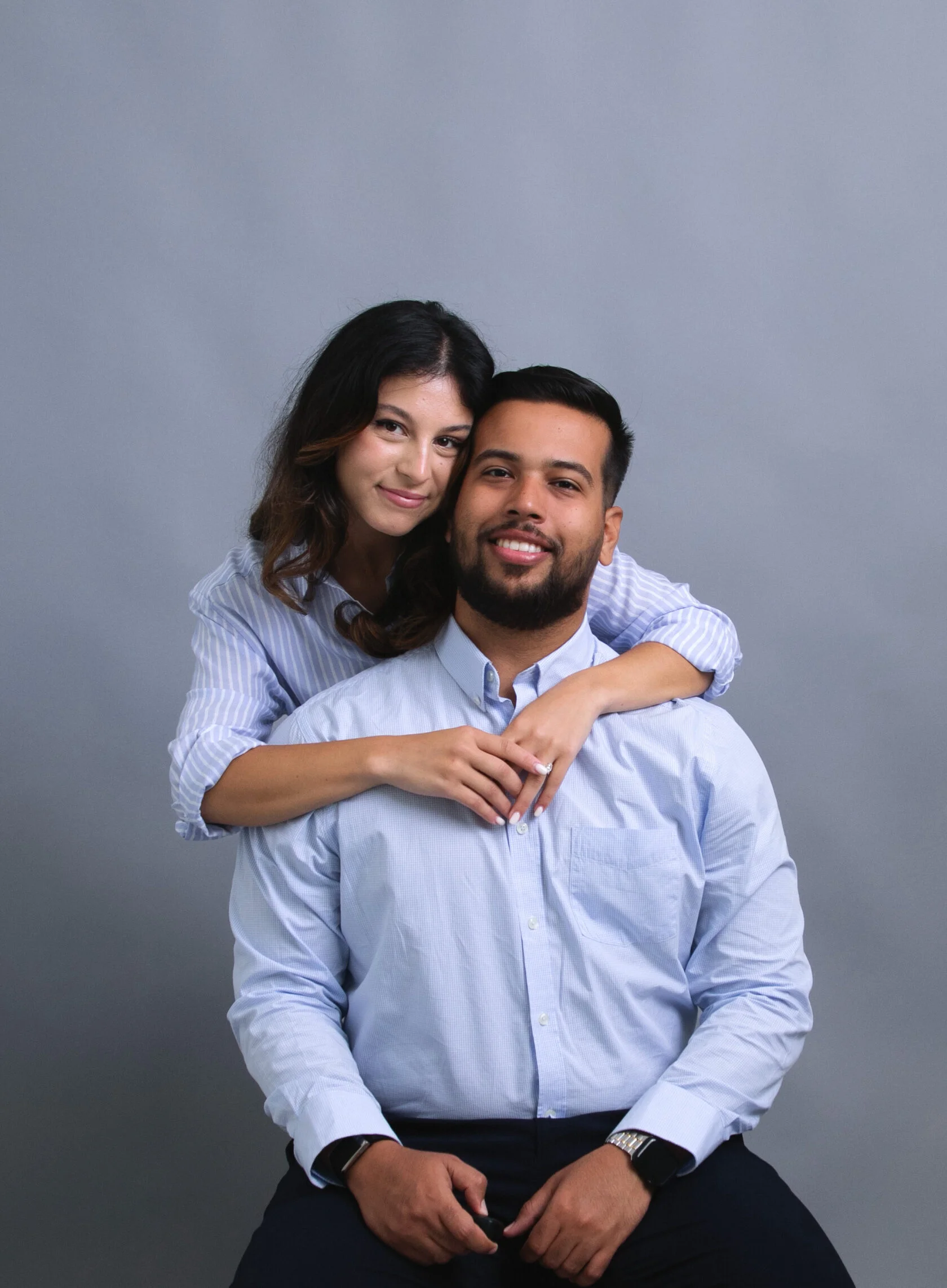 Pre-wedding couple photos taken in a self portrait studio in San Francisco