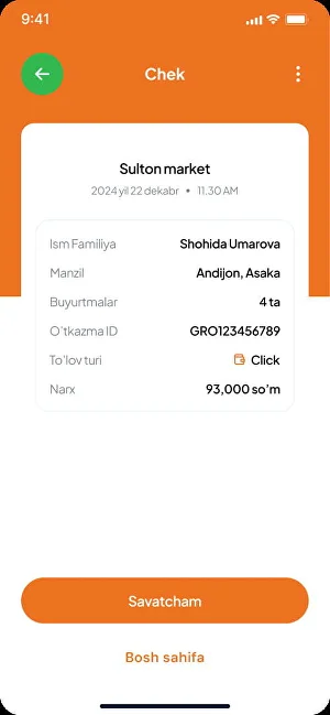 Buyurtma cheki sahifasi