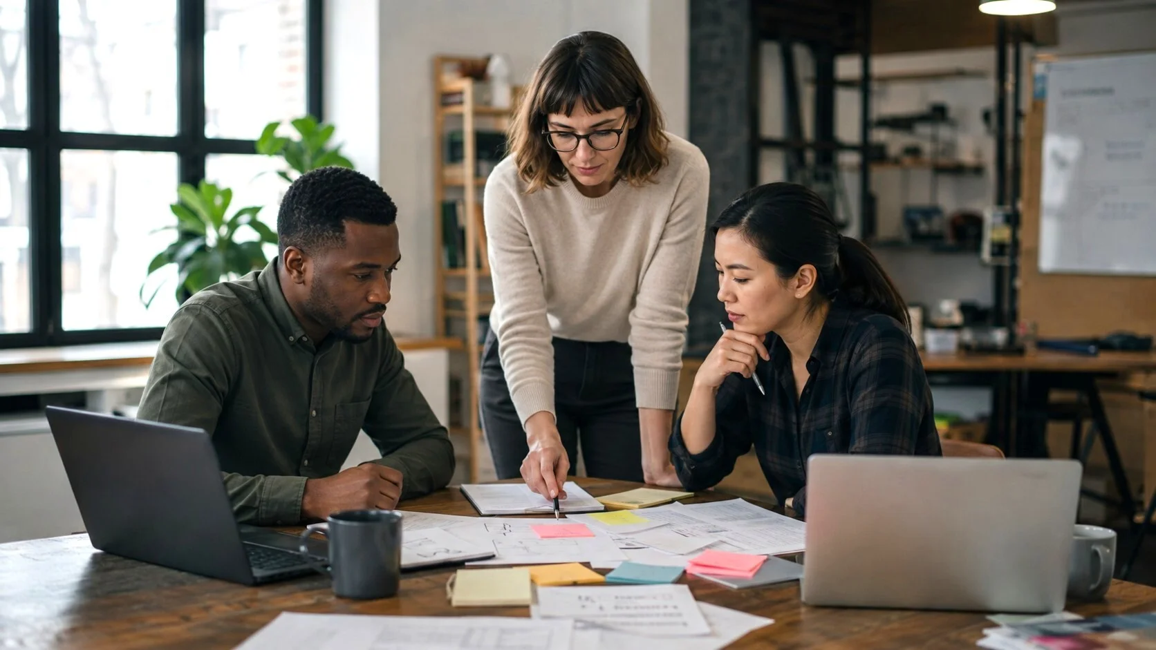 Professional agency office with people actively working on client projects