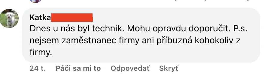 Facebook recenze zákazníka VOLITA 3
