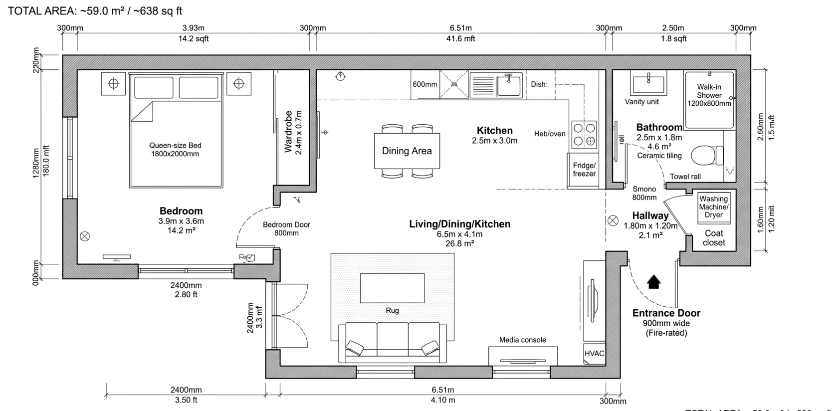 Architectural floor plan for AI recognition