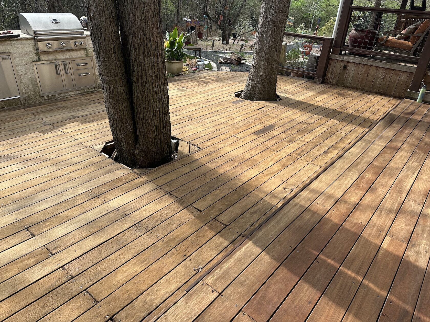IPE deck after restoration Lakeway TX — natural golden color restored with hardwood oil finish