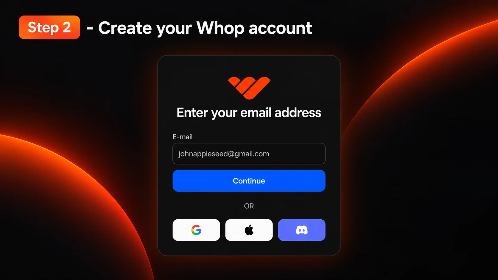 Whop sign-up screen
