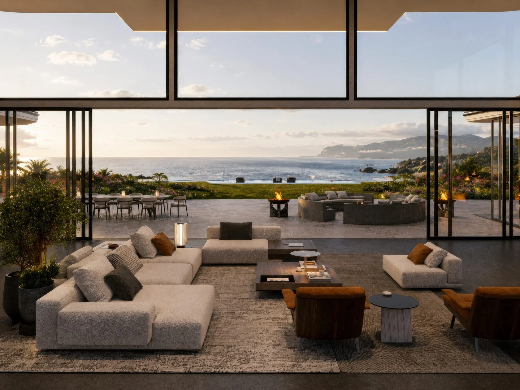 Maui estate — living room with ocean view