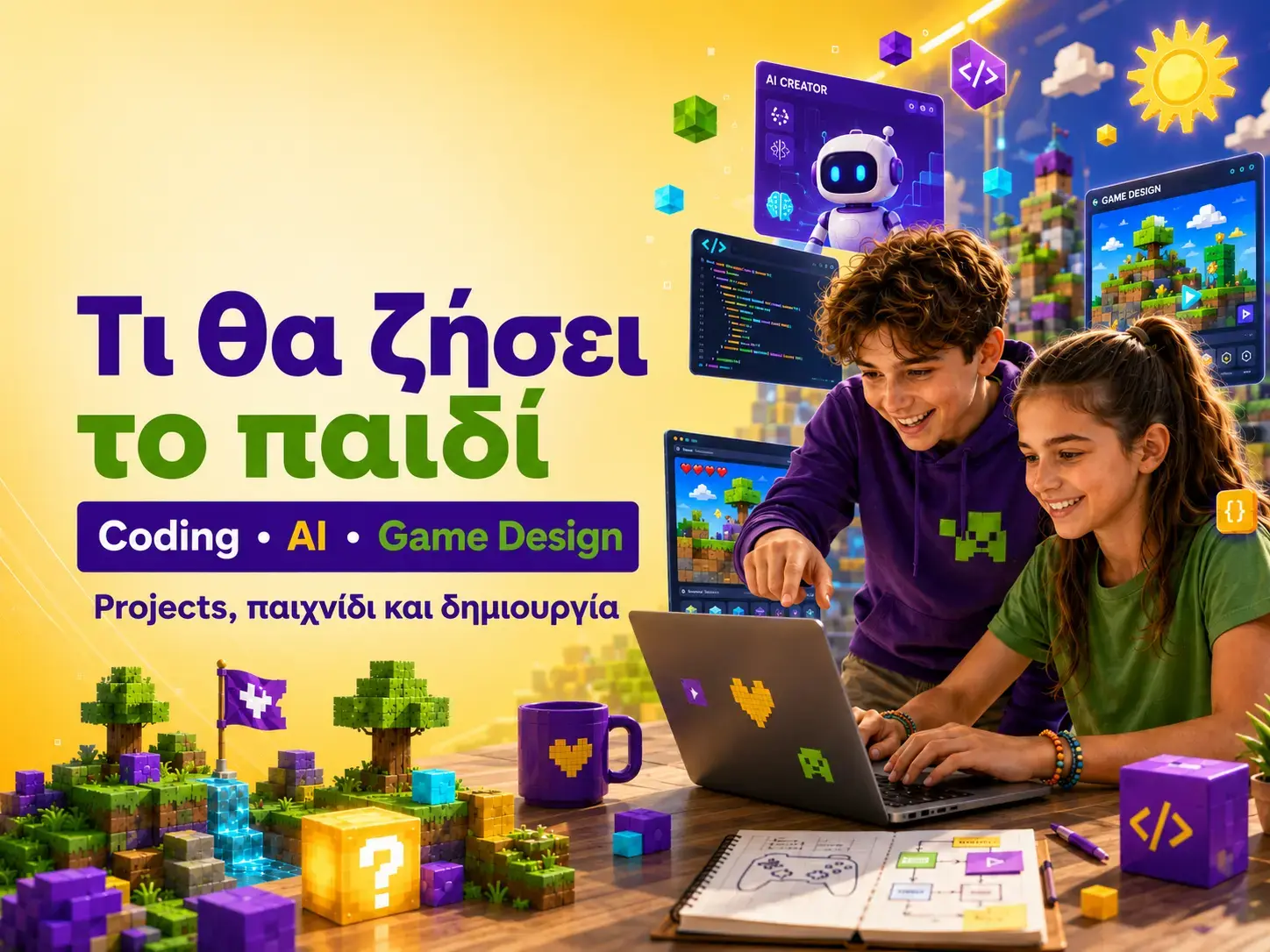AI coding game design και cybersecurity για παιδιά και εφήβους στην Algorithmics Greece